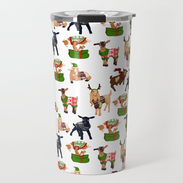 Christmas goats in sweaters repeating seamless pattern Travel Mug