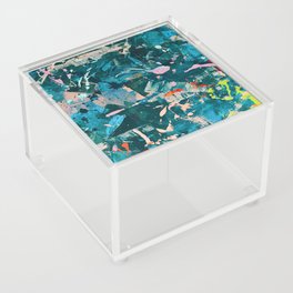 A Cause for Celebration: a colorful abstract design in blue, tan, and neon green by Alyssa Hamilton Art Acrylic Box