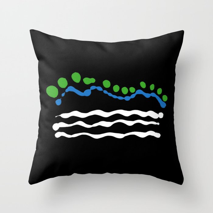 river at night - abstract watercolor painting nature black and white Throw Pillow