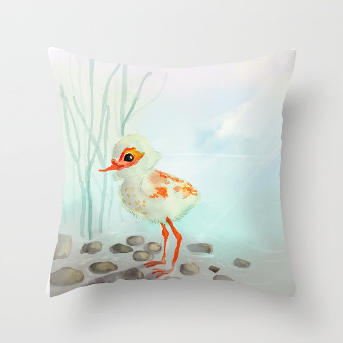Cute Little Wading Bird in the Misty Sunset Throw Pillow