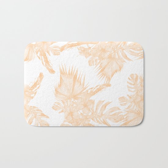Island Vacation Hibiscus Palm Coral Apricot Orange Bath Mat