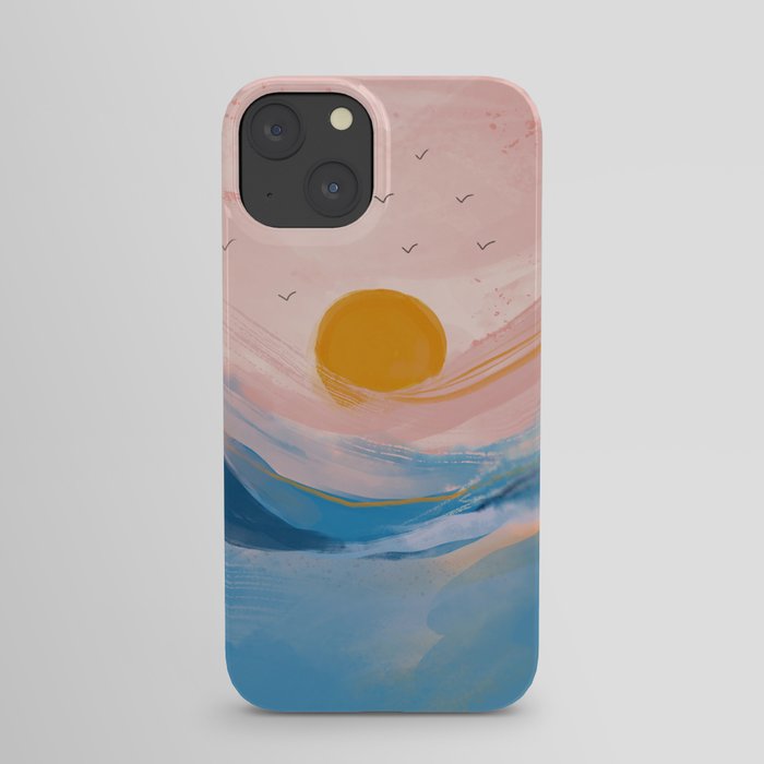 Pink and Blue Abstract Art Ocean and Sunrise iPhone Case