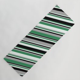 [ Thumbnail: Dark Gray, Sea Green, Mint Cream, and Black Colored Stripes/Lines Pattern Yoga Mat ]