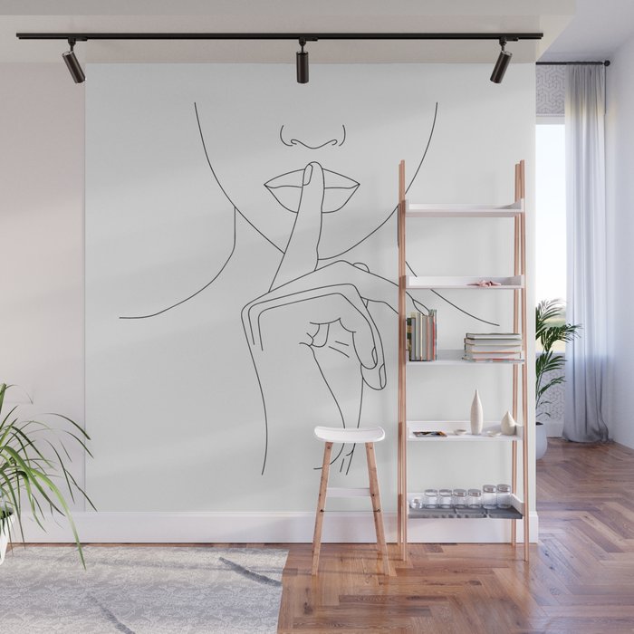 simple minimal line girl shh Wall Mural