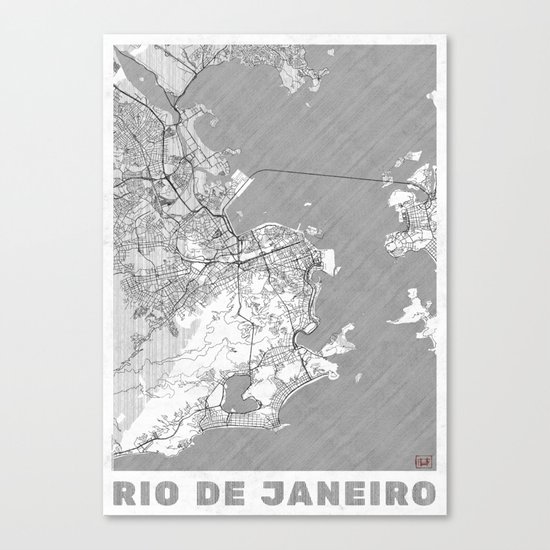 Rio de Janerio Map Line Canvas Print