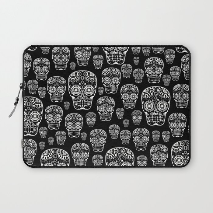 Black And White Sugar Skull Pattern Laptop Sleeve