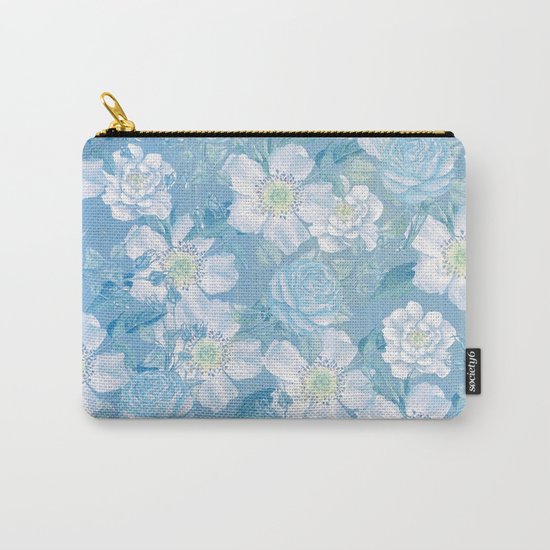 Blue Vintage Rose Pattern Carry-All Pouch