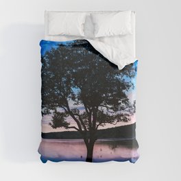 Tranquility - Tree Silhouette in Lake at Dusk in Oklahoma Duvet Cover