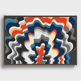 Abstract Blossoming Swirl Art In Retro 70s & 80s Color Palette With Black and White Framed Canvas