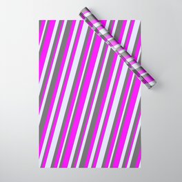 [ Thumbnail: Dim Gray, Fuchsia, and Lavender Colored Striped/Lined Pattern Wrapping Paper ]