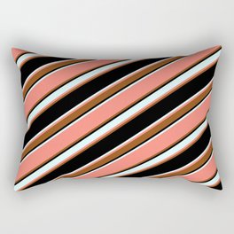 [ Thumbnail: Salmon, Brown, Black & Light Cyan Colored Pattern of Stripes Rectangular Pillow ]