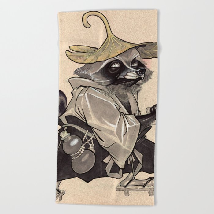 Samurai Raccoon Beach Towel