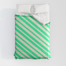 [ Thumbnail: Beige & Green Colored Lines/Stripes Pattern Comforter ]