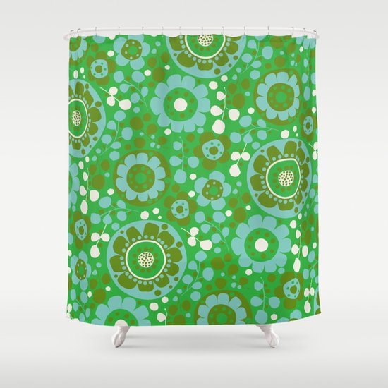 retro flower-olive Shower Curtain