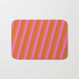 [ Thumbnail: Hot Pink and Chocolate Colored Striped/Lined Pattern Bath Mat ]