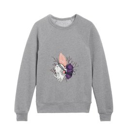 Cat Skull With Rose Quartz and Amethyst Crystal  Kids Crewneck