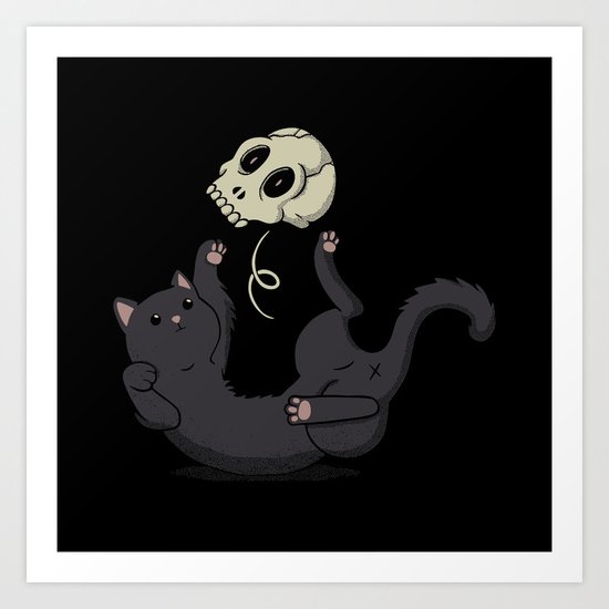 Skull Black Cat Art Print