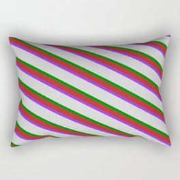 [ Thumbnail: Red, Purple, Light Grey & Green Colored Lines Pattern Rectangular Pillow ]