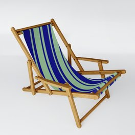 [ Thumbnail: Dark Sea Green & Blue Colored Striped/Lined Pattern Sling Chair ]