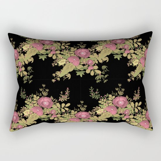 Colorful floral pattern on a black background . Rectangular Pillow