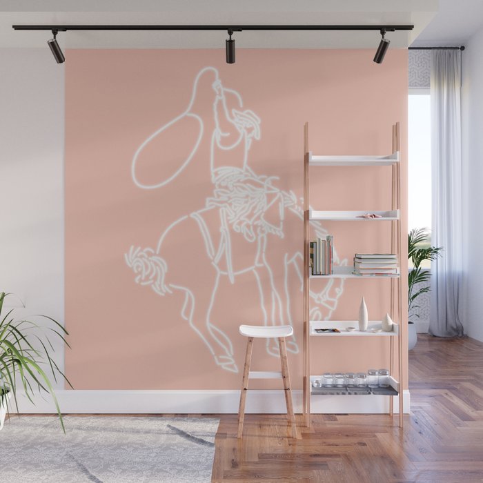 Neon Cowboy Rodeo in White Wall Mural