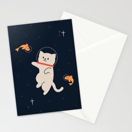 Astronaut Cat playing with fishes Stationery Card
