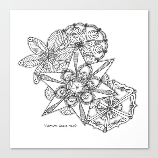 Vermont Zentangle Snow Flakes Illustration Canvas Print