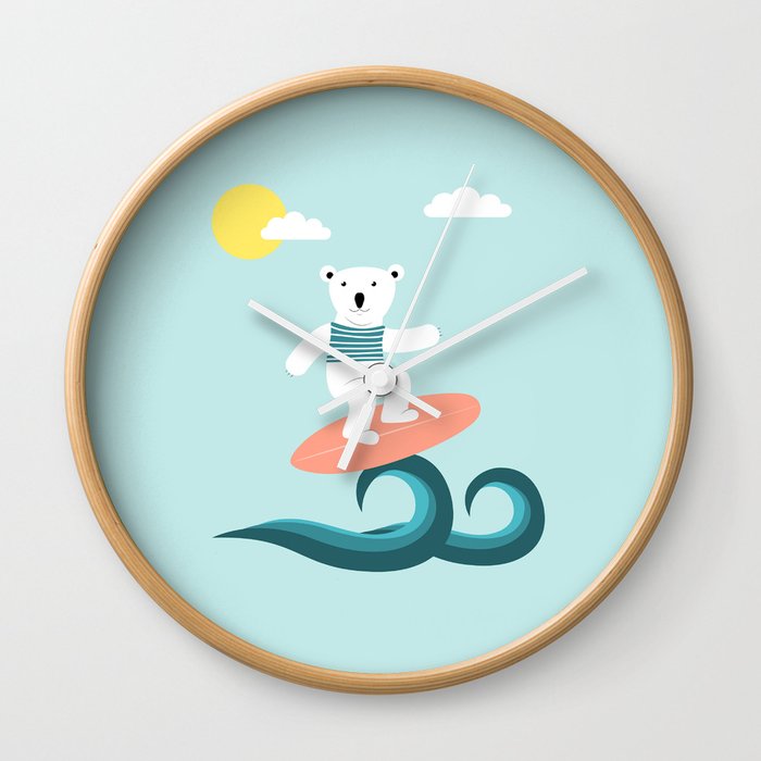 Polar bear surfing. Wall Clock