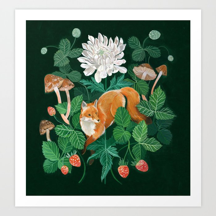 Strawberry Fox Art Print