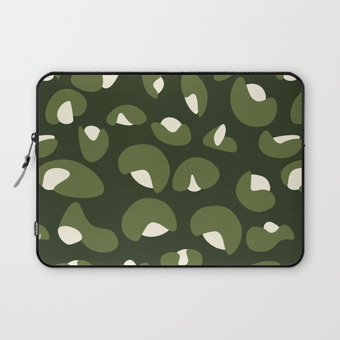 Abstract Seamless Leopard Print Pattern - Dark Olive Green and Cosmic Latte Laptop Sleeve