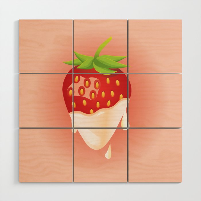 Strawberry covered with cream Wood Wall Art