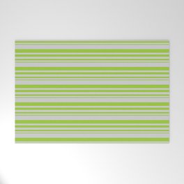 [ Thumbnail: Light Grey and Green Colored Stripes Pattern Welcome Mat ]