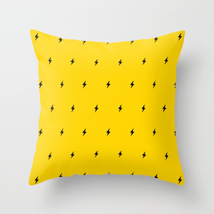 Black Lightning Bolt pattern on Yellow background Throw Pillow