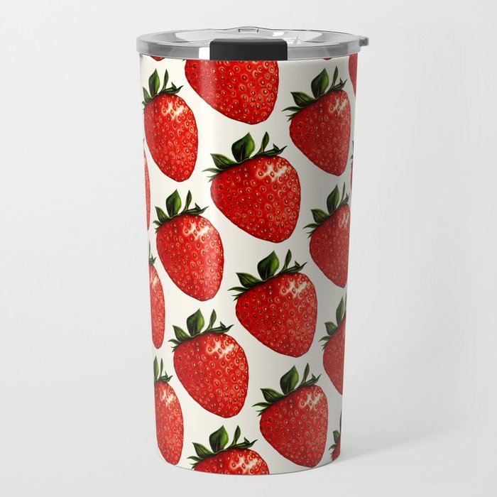 Strawberry Pattern - White Travel Mug