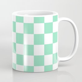 Checkered (Mint & White Pattern) Coffee Mug | Decoration, Pattern, Mintandwhite, Check, Chess, Checks, Retro, Square, Checkered, Decorative 