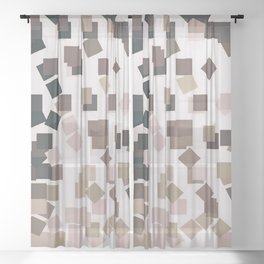 Modern Geometric Squares Taupe Brown Tan Sheer Curtain