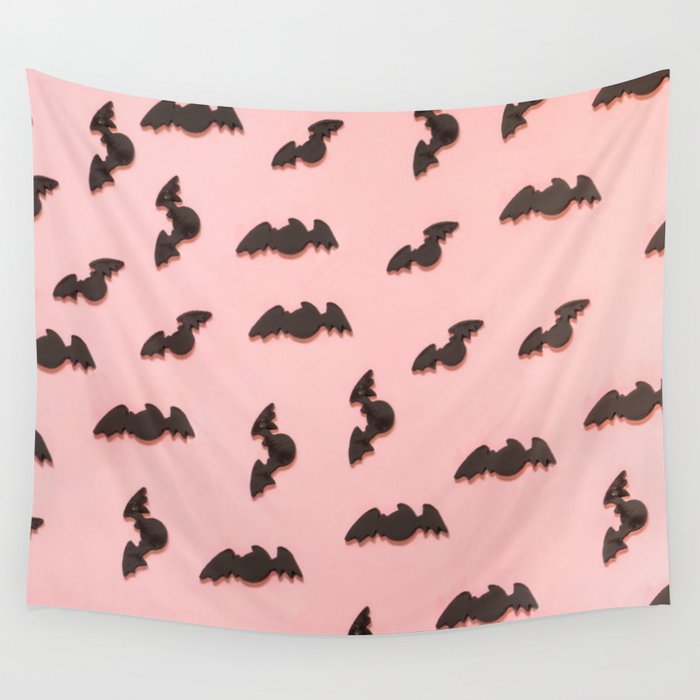Bat Pattern for Halloween on Pink Background Wall Tapestry