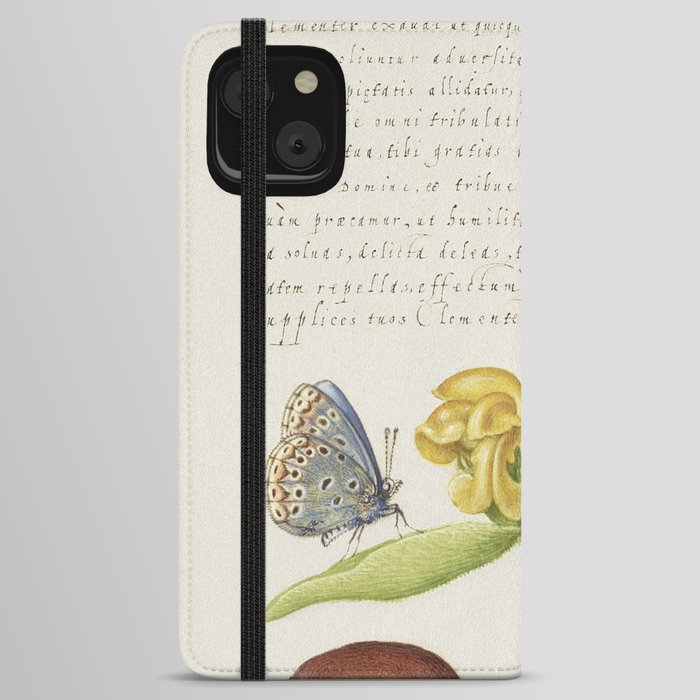 Vintage calligraphic poster beans and butterflies iPhone Wallet Case