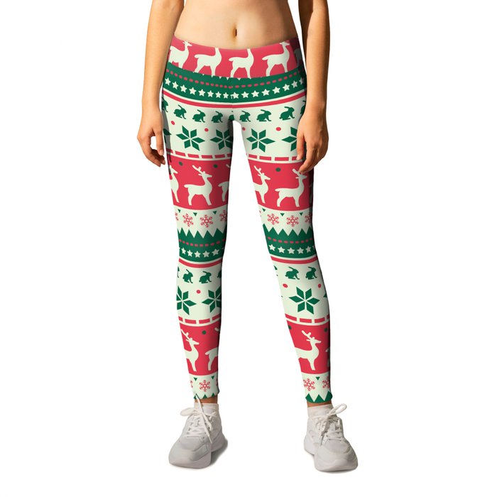 Christmas Pattern Knitted Stitch Deer Snowflake Leggings