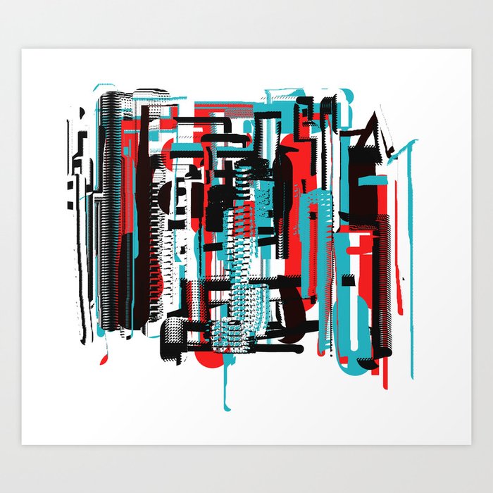 Bright Orange Red Black And Aqua Abstract City Art Print By