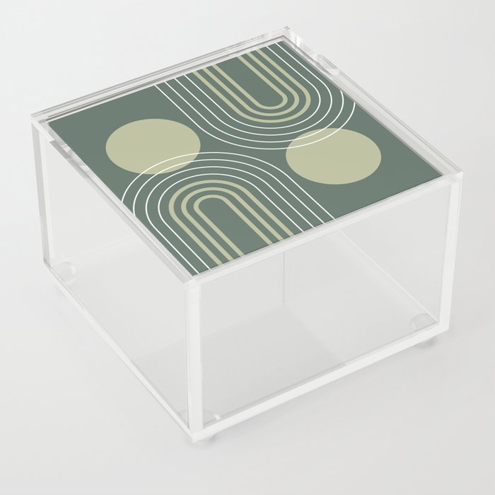 Mid Century Modern Geometric 143 in Forest Sage Green (Rainbow and Sun Abstraction) Acrylic Box