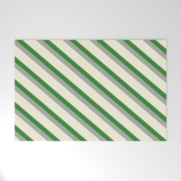 [ Thumbnail: Dim Grey, Forest Green, Dark Gray & Beige Colored Pattern of Stripes Welcome Mat ]