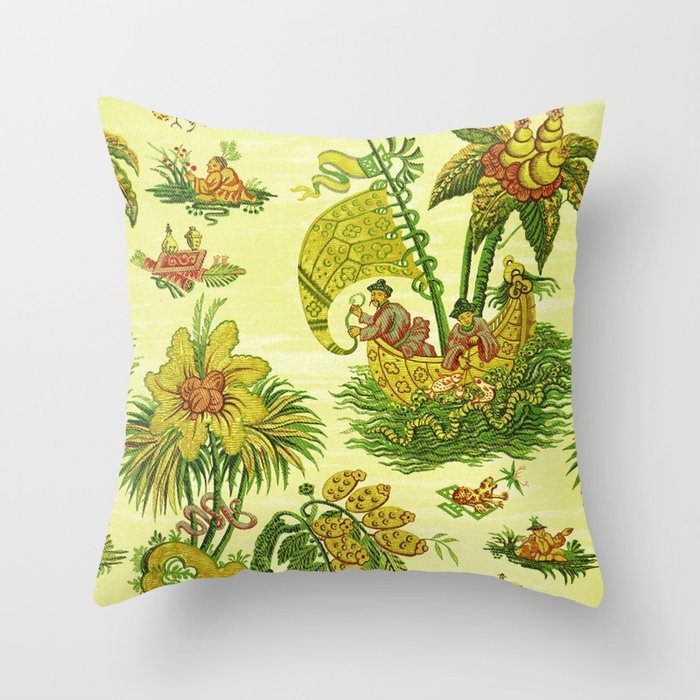 Chartreuse Chinoiserie Throw Pillow
