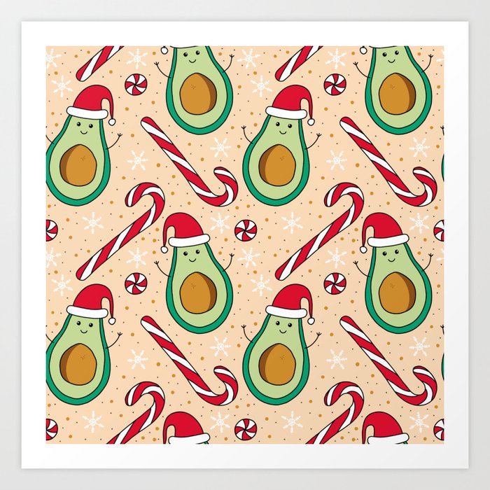Avocado and Candy Canes Print Art Print