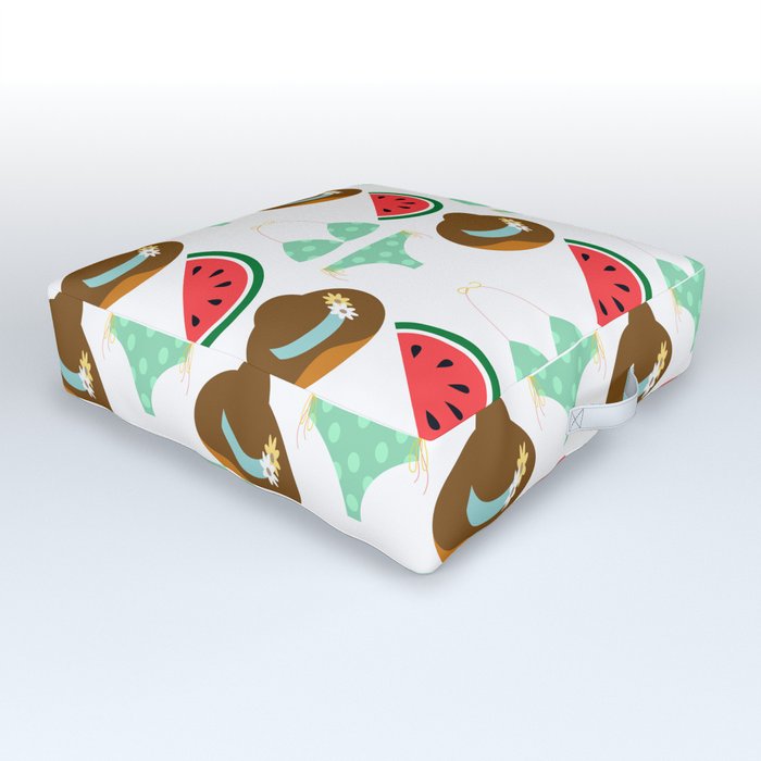 Summer Beach And Watermelon Outdoor Floor Cushion