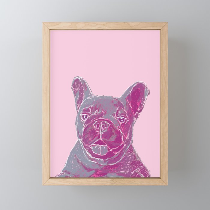 pink frenchie Framed Mini Art Print