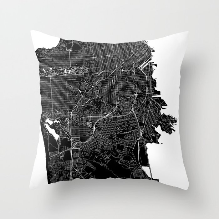 San Francisco Black And White Map Throw Pillow