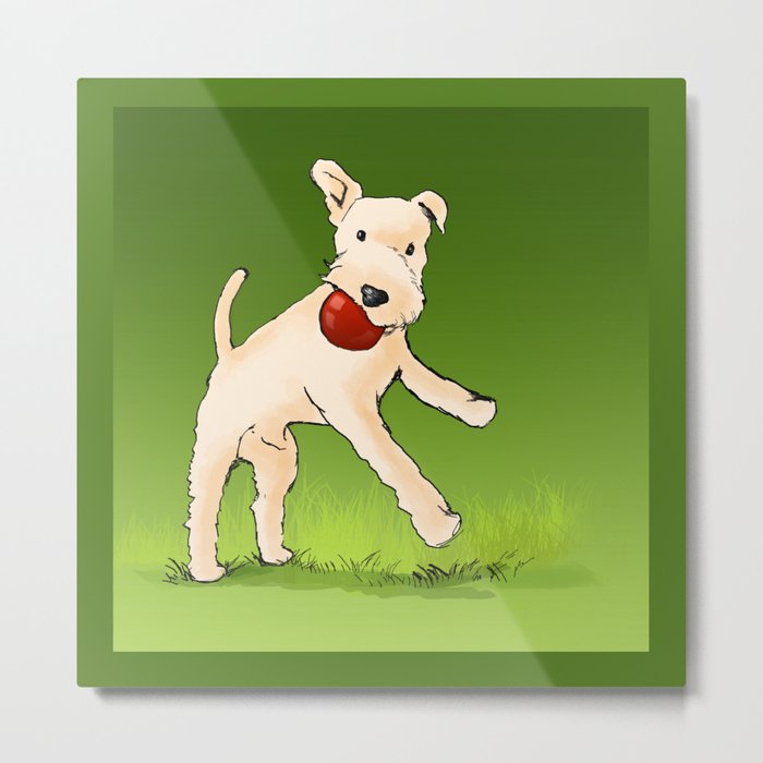 Terrier playing with ball Metal Print