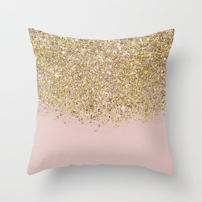 Pink and Gold Glitter Throw Pillow by Christyne Society6