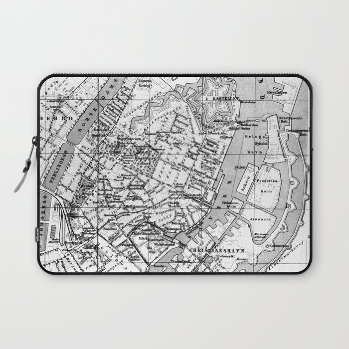 Vintage Map of Copenhagen Denmark (1888) BW Laptop Sleeve